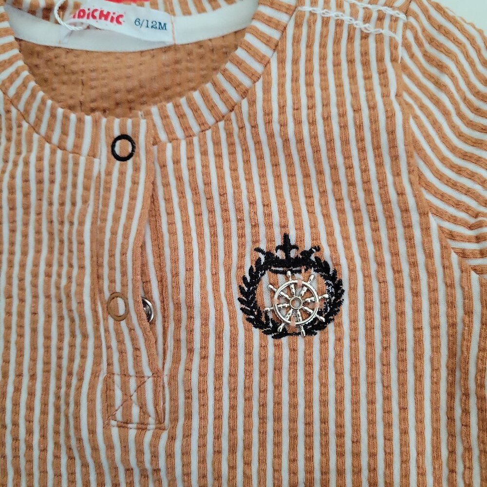 Baby Boy 2-Piece Outfit Set 6-12M Striped Top & Shorts by Kidichic NWT - Picture 2 of 6